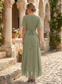Chiffon A Line V Neck Short Sleeves High Low Cocktail Dresses with Pleats