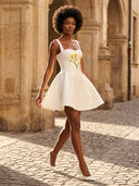 Satin A Line Sweetheart Spaghetti Straps Short Cocktail Dresses with Embroidery
