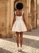 Satin A Line Sweetheart Spaghetti Straps Short Cocktail Dresses with Embroidery