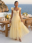 Tulle A Line Corset Sweetheart Midi Cocktail Dresses with Ruffles
