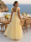 Tulle A Line Corset Sweetheart Midi Cocktail Dresses with Ruffles