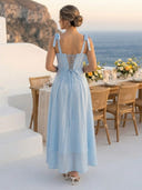 Chiffon Corset A Line 3D Floral Appliques Midi Cocktail Dresses with Bow Straps
