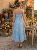 Tulle A Line Spaghetti Straps Midi Cocktail Dresses with 3D Floral Appliques