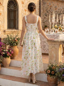 Floral Print Lace Midi Square Neck Sleeveless A Line Cocktail Dresses