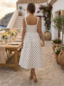 Polka Dot Square Neck Sleeveless A Line Flared Mid Cocktail Dresses
