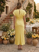 Satin Round Neck Dolman Sleeve Cocktail Dresses with Waist Twist