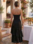 Chiffon Mermaid Halter Long Cocktail Dresses with Rufffles