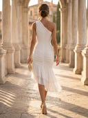 Chiffon One Shoulder Midi Sleeveless Mermaid Cocktail Dresses with Ruched