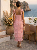 Satin Tiered Long Sheath Mermaid Cocktail Dresses with Bow Straps