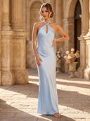 Satin Halter Sheath Long Mermaid Cocktail Dresses