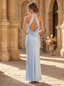 Satin Halter Sheath Long Mermaid Cocktail Dresses