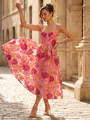 Floral Print A Line Spaghetti Straps Mid Cocktail Dresses