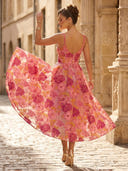 Floral Print A Line Spaghetti Straps Mid Cocktail Dresses