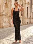 Sequin Halter Long Sheath Mermaid Cocktail Dresses