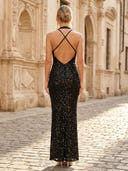 Sequin Halter Long Sheath Mermaid Cocktail Dresses