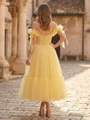 Tulle A Line Strapless Off Shoulder Tea Cocktail Dresses with 3D Flower