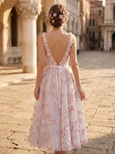 Floral Lace A Line Spaghetti Straps Mid Cocktail Dresses with Belt