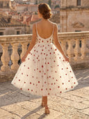Strawberry Embroidered Tulle Square Neck Sleeveless A Line Mid Cocktail Dresses
