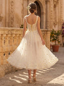 Flower Embroidered Tulle A Line Square Neck Tea Cocktail Dresses