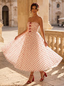 Red Polka Dot Strapless Tulle Sweetheart A Line Midi Cocktail Dresses