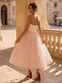 Red Polka Dot Strapless Tulle Sweetheart A Line Midi Cocktail Dresses