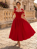 3D Floral Applique Corset Midi A Line Off Shoulder Cocktail Dresses