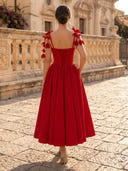 3D Floral Applique Corset Midi A Line Off Shoulder Cocktail Dresses