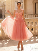 Sparkly Tulle Midi One Shoulder A Line Tea Cocktail Dresses