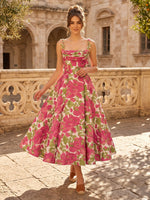 Floral Print  Midi Cowl Neck Spaghetti Straps A Line Cocktail Dresses