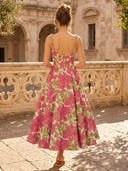 Floral Print  Midi Cowl Neck Spaghetti Straps A Line Cocktail Dresses