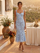 Floral Lace Spaghetti Straps Midi Sweetheart Mermaid Cocktail Dresses