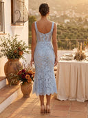 Floral Lace Spaghetti Straps Midi Sweetheart Mermaid Cocktail Dresses