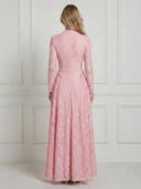 Lace Appliques A Line Long Sleeves Long Cocktail Dresses