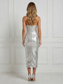 Metallic Satin Mermaid Strapless Maxi Cocktail Dresses