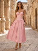 Satin A Line Strapless Maxi Cocktail Dresses with Bow