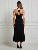 Satin A Line Halter Maxi Cocktail Dresses with Cut Out