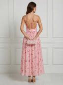 Floral Print A Line Square Neck Spaghetti Straps Maxi Cocktail Dresses