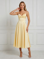 Satin A Line Sweetheart Spaghetti Straps Maxi Cocktail Dresses