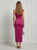 Satin Mermaid One Shoulder Maxi Cocktail Dresses with Slit