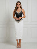 Satin Mermaid V Neck Sleeveless Maxi Cocktail Dresses with Beads