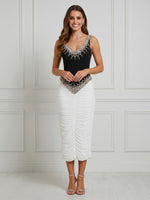 Satin Mermaid V Neck Sleeveless Maxi Cocktail Dresses with Beads