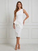 Satin Mermaid One Shoulder Maxi Cocktail Dresses with Ruffles