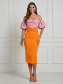 Satin Mermaid Off Shoulder Puff Sleeves Maxi Cocktail Dresses