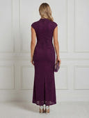 Sequin Mermaid Short Sleeves Maxi Cocktail Dresses with Slit