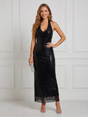 Sequin Mermaid Halter Sleeveless Maxi Cocktail Dresses