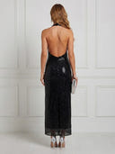 Sequin Mermaid Halter Sleeveless Maxi Cocktail Dresses