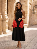 Satin A Line High Neck Sleeveless Maxi Cocktail Dresses