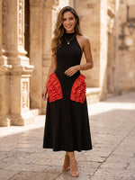 Satin A Line High Neck Sleeveless Maxi Cocktail Dresses