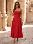 Satin A Line Strapless Sleeveless Maxi Cocktail Dresses