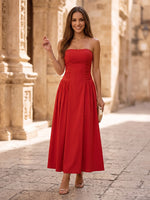 Satin A Line Strapless Sleeveless Maxi Cocktail Dresses
